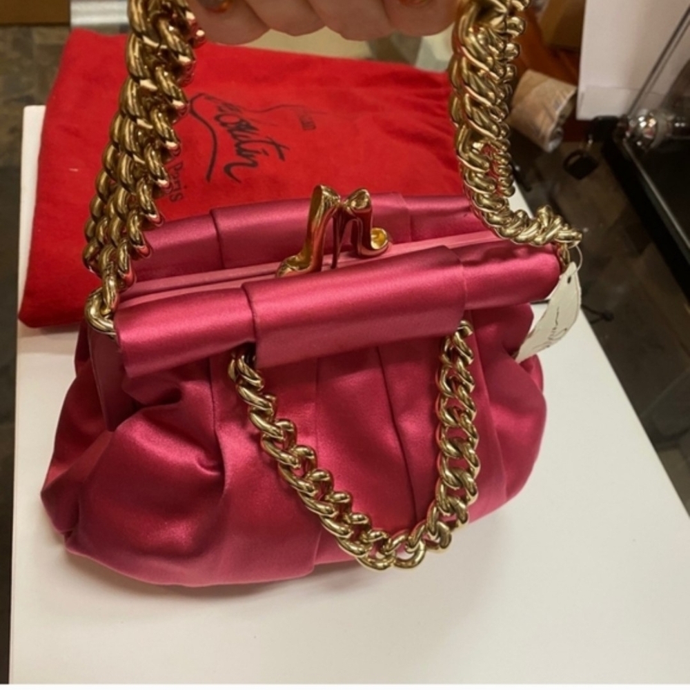 Pink Satin Bag with Gold Chain